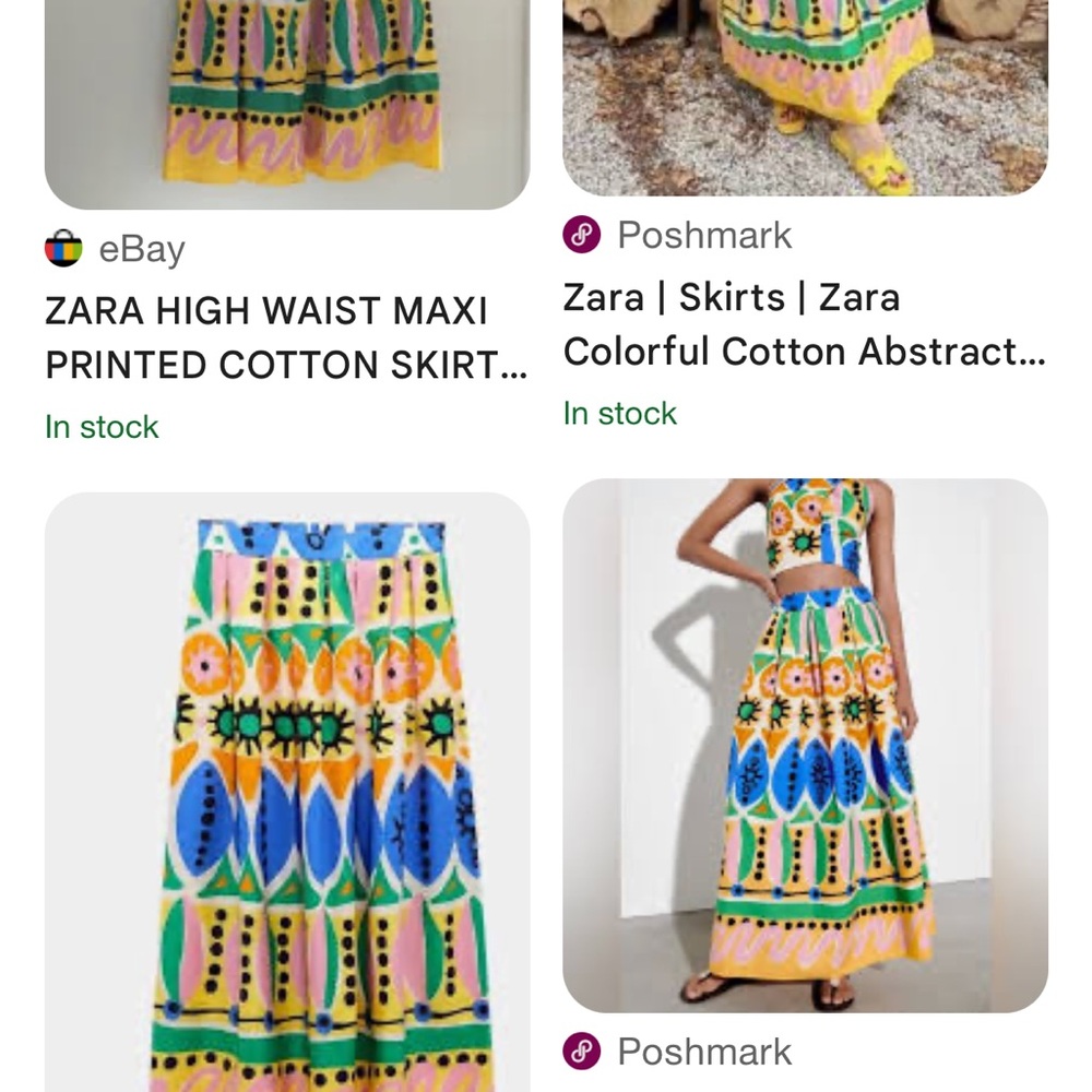 Zara Colorful Abstract Print Cotton Maxi Skirt — Pink Blue Yellow Green